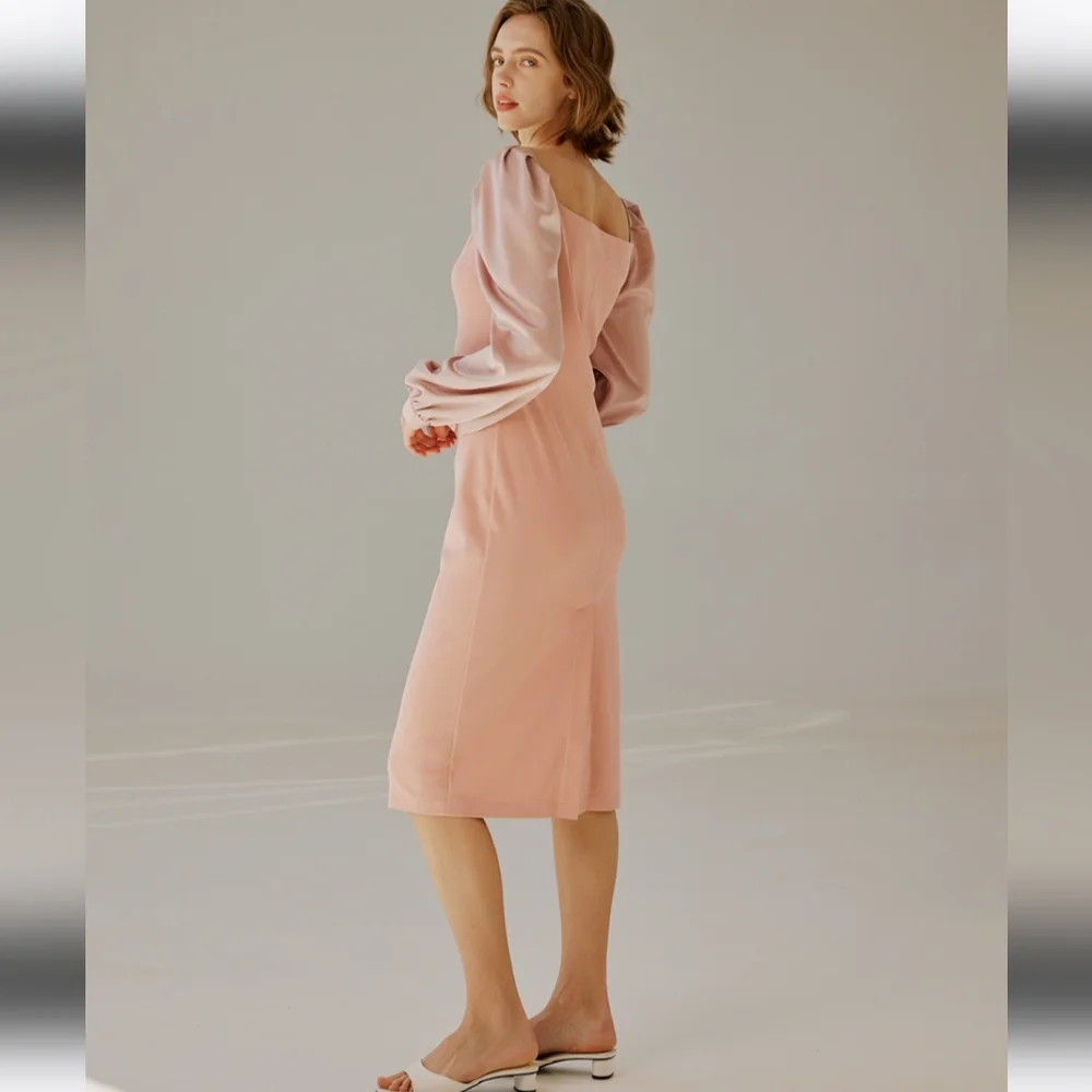 Square Neck Puff Sleeve Midi Dress (Peach Pink) - Nap Loungewear - Picture 2 of 12
